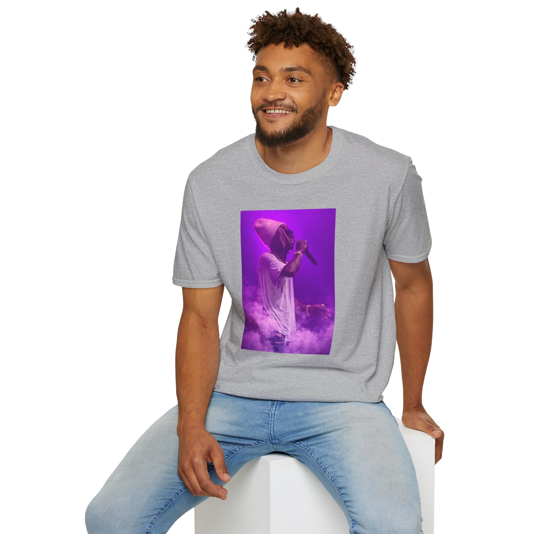 Concert Photo T-Shirt — Purple Stage Singer Graphic Tee