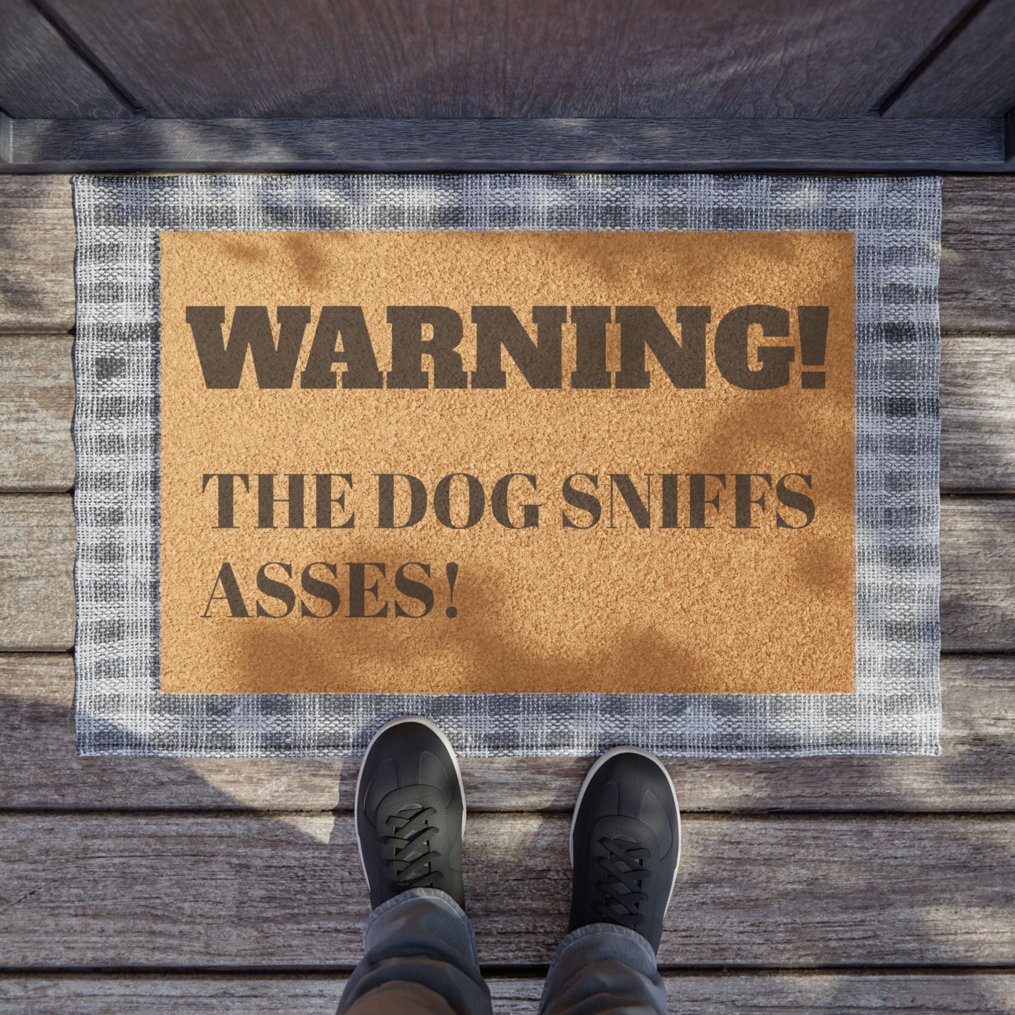 Doormat - "WARNING! THE DOG SNIFFS ASSES" Funny Outdoor Welcome Mat