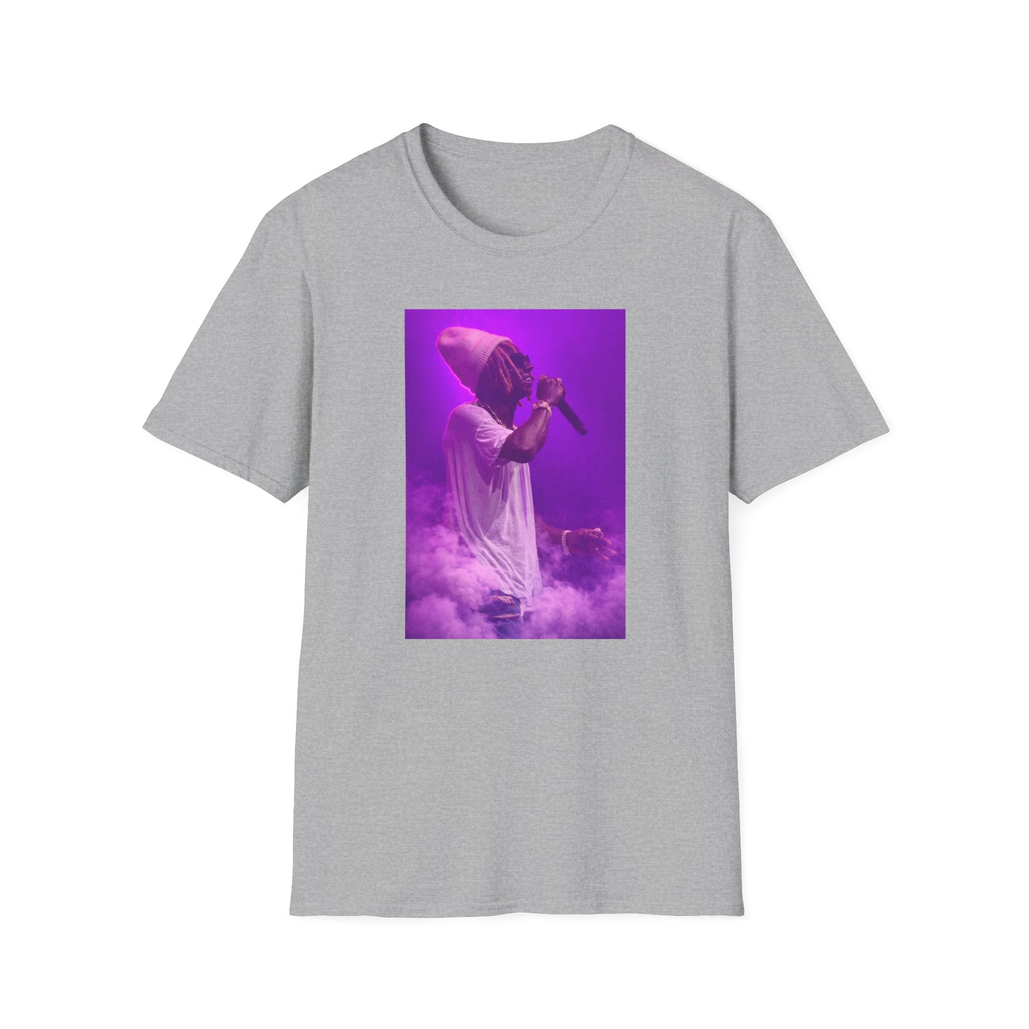 Concert Photo T-Shirt — Purple Stage Singer Graphic Tee