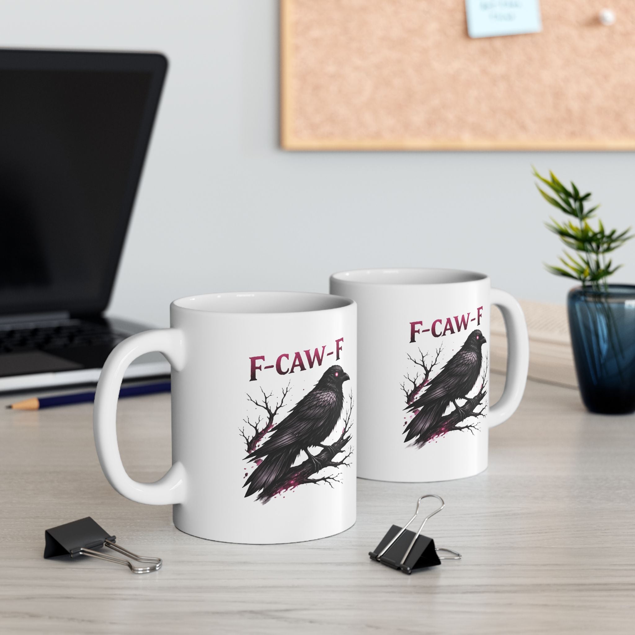 Gothic Raven Ceramic Mug – “Fearless” Dark Tree & Crow Coffee Cup (11oz/15oz)