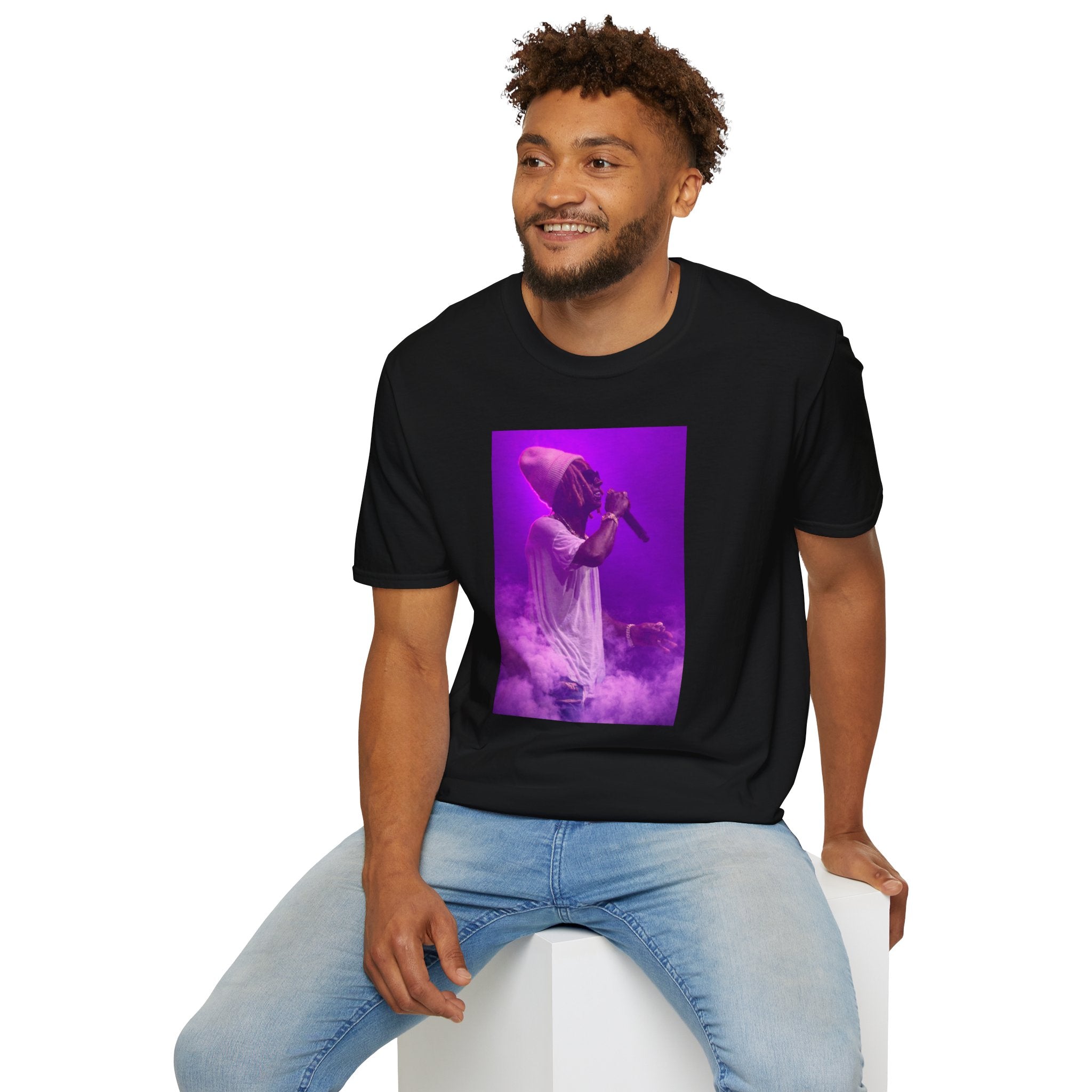 Concert Photo T-Shirt — Purple Stage Singer Graphic Tee