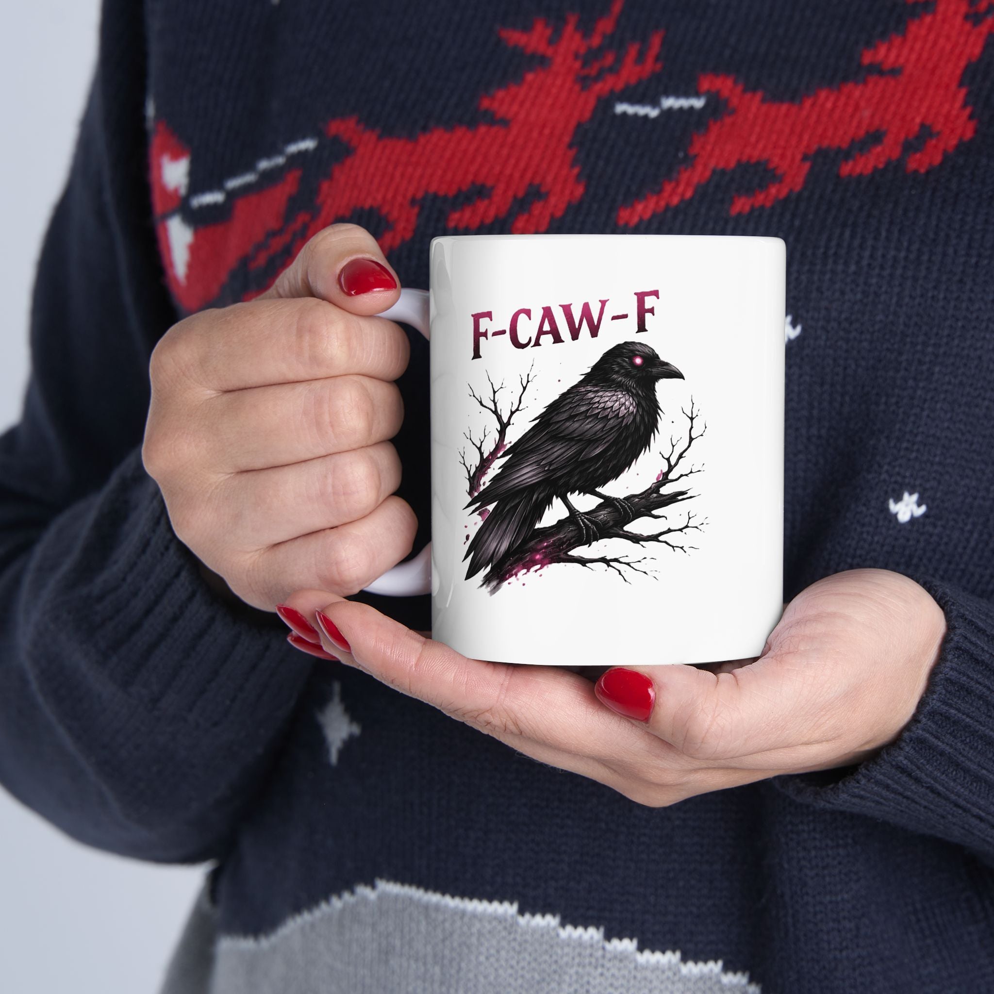Gothic Raven Ceramic Mug – “Fearless” Dark Tree & Crow Coffee Cup (11oz/15oz)
